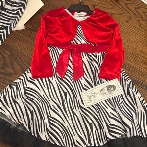 Rare Editions Red Velvet Bolero with Zebra Print Dress